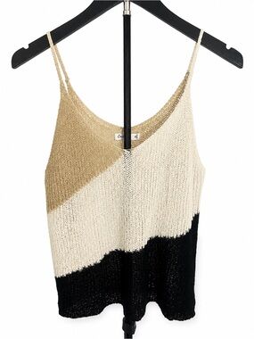 Cozy Co Three-Tone Knit Camisole in Cream, Tan & Black